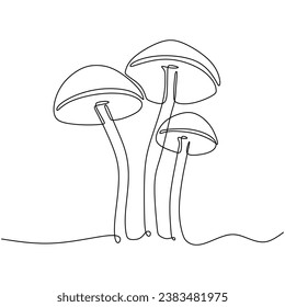 Mushroom line drawing. Nature food concept in continuous one single outline. Vector illustration isolated. Minimalist design handdrawn.