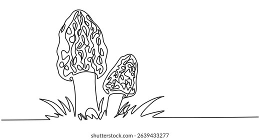 Mushroom line drawing. Nature food concept in continuous one single outline, Single-line art of a mushroom, simple, clean, and tasty. An edible autumn veggie, perfect from nature’s harvest. Champignon