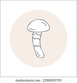 Mushroom line icon black outline in circle. Vector illustration isolated toadstool in doodle style. Design element for theme forest mushrooms, menu, forest, ingredients, recipes, organic products, etc