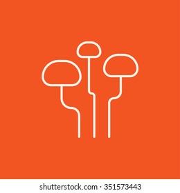 Mushroom line icon for web, mobile and infographics. Vector white icon isolated on red background.