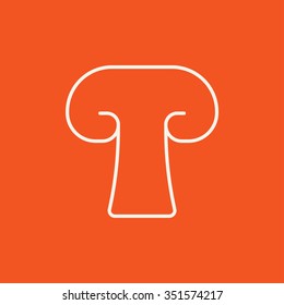 Mushroom line icon for web, mobile and infographics. Vector white icon isolated on red background.