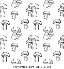 Mushroom linear seamless pattern in vector. Vegetable pattern consisting of a mushroom linear with a white background. Vector illustration.