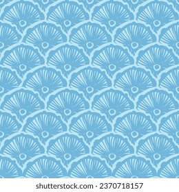 Mushroom linocut cups vector seamless pattern. Japanese traditional ornament. Seamless hand draw fish scales pattern.