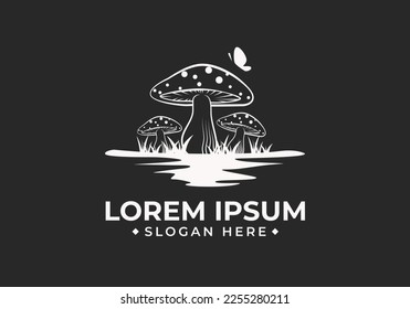 mushroom logo design template in linear style. Vector illustration.