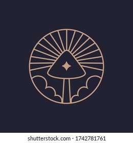 Mushroom logo farm organic design. Fungi medicine agriculture symbol design.