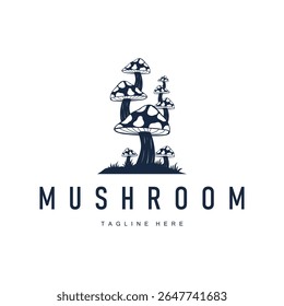 mushroom logo with minimalist black silhouette concept as a symbol of natural plants and food ingredients mushroom icon template for product brand, plantation, businesses, garden, farm