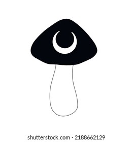 Mushroom logo with the moon. Farm organic design. Fungi medicine agriculture symbol design.