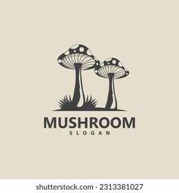 Mushroom Logo, Retro Minimalist Design, Food Vector, Mushroom Plant, Icon Illustration Symbol