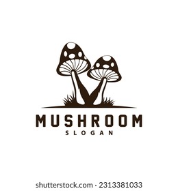 Mushroom Logo, Retro Minimalist Design, Food Vector, Mushroom Plant, Icon Illustration Symbol