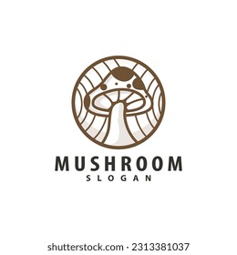 Mushroom Logo, Retro Minimalist Design, Food Vector, Mushroom Plant, Icon Illustration Symbol