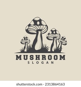 Mushroom Logo, Retro Minimalist Design, Food Vector, Mushroom Plant, Icon Illustration Symbol