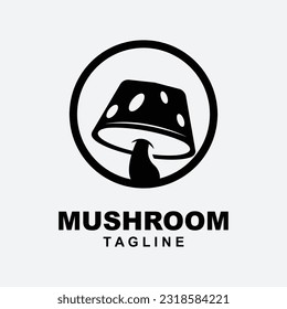 Mushroom Logo, Retro Minimalist Design, Food Vector, Mushroom Plant, Icon Illustration Symbol
