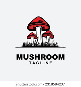 Mushroom Logo, Retro Minimalist Design, Food Vector, Mushroom Plant, Icon Illustration Symbol