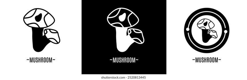 Mushroom logo set. Collection of black and white logos. Stock vector.