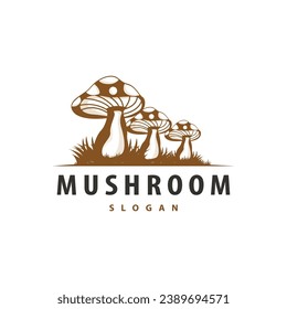 Mushroom Logo, Simple Minimalist Retro Plant Silhouette Plantation Design Business Brand