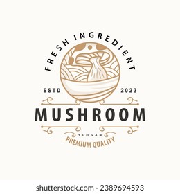 Mushroom Logo, Simple Minimalist Retro Plant Silhouette Plantation Design Business Brand