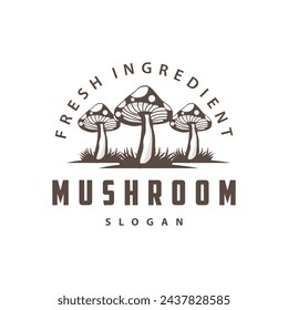 Mushroom Logo, Simple Minimalist Retro Plant Silhouette Plantation Design Business Brand