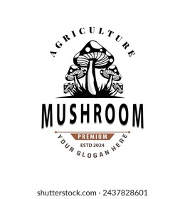 Mushroom Logo, Simple Minimalist Retro Plant Silhouette Plantation Design Business Brand