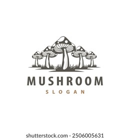 Mushroom Logo, Simple Minimalist Retro Plant Silhouette Plantation Design Business Brand