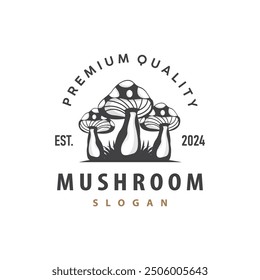 Mushroom Logo, Simple Minimalist Retro Plant Silhouette Plantation Design Business Brand