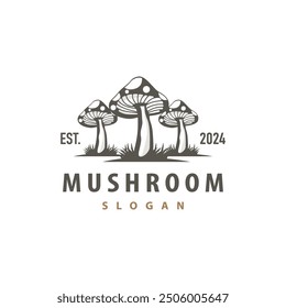 Mushroom Logo, Simple Minimalist Retro Plant Silhouette Plantation Design Business Brand