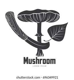 Mushroom logo templates for your design. Autumn, fallen leaves of trees, dry grass. Mushroom badges, labels, brochures, business templates. Vector illustration isolated on white background