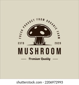 mushroom logo vector vintage illustration template icon graphic design. organic food sign or symbol for farm product with retro typography style