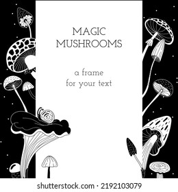 Mushroom magic. Frame template for your text. Doodle style.