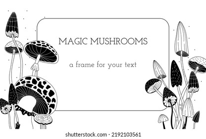 Mushroom magic. Frame template for your text. Doodle style.