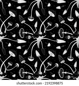 Mushroom magic Seamless pattern Doodle style