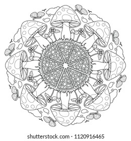 Mushroom Mandala. Vintage decorative elements. Oriental pattern, vector illustration.