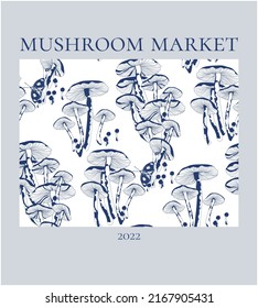 Mushroom market vintage style poster
