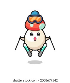 mushroom mascot character as a ski player , cute style design for t shirt, sticker, logo element
