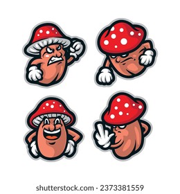 Vector de diseño de logo de mascota de hongos con el concepto de ilustración moderna para impresión de insignias, emblemas y camisetas. Ilustración del paquete de emoticones para hongos.