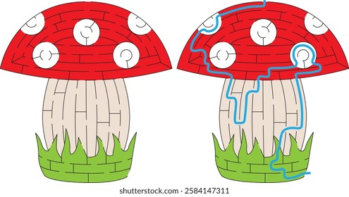 Mushroom maze for kids with a solution