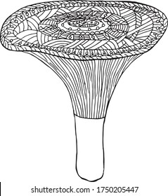 Mushroom monochrome doodle. Design element hand drawn stock vector illustration object isolated for web, for print, for coloring page