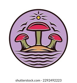 Mushroom Monoline Logo Vector Vintage illustration Emblem Design badge illustration Symbol Icon