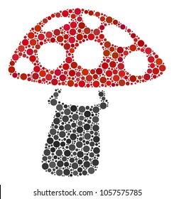 Mushroom mosaic of dots in variable sizes and color tones. Dots are combined into mushroom vector collage. Vector design concept.