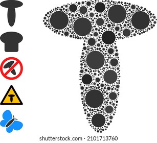 Mushroom mosaic icon. Vector mosaic constructed from scattered bacilla icons. Infection mosaic mushroom icon and bonus icons. Mushroom mosaic for breakout images.