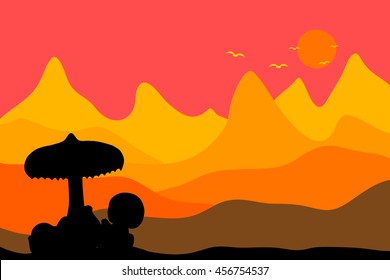 Mushroom and mountain landscape vector