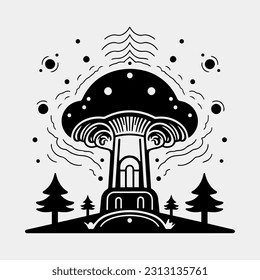 mushroom mystical icon vector isolated on white background