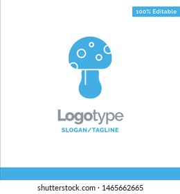 Mushroom, Nature, Poison, Spring Blue Solid Logo Template. Place for Tagline. Vector Icon Template background