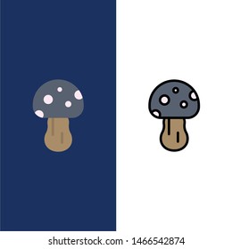 Mushroom, Nature, Poison, Spring  Icons. Flat and Line Filled Icon Set Vector Blue Background. Vector Icon Template background