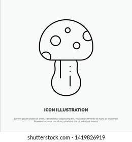 Mushroom, Nature, Poison, Spring Line Icon Vector