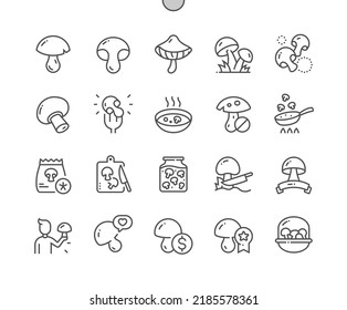 Mushroom. Nature vegetable organic food nutrition. Different types mushrooms. Food shop, supermarket. Pixel Perfect Vector Thin Line Icons. Simple Minimal Pictogram