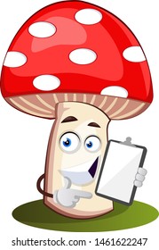 Mushroom with notebook, illustration, vector on white background.