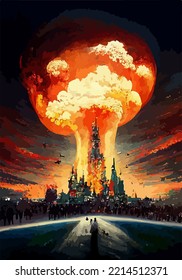 Mushroom from a nuclear bomb explosion. Nuclear war in the world. End of the world. Armageddon.