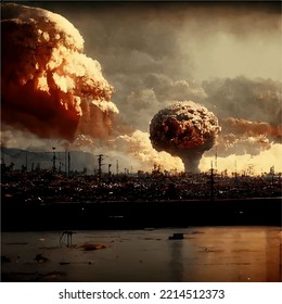 Mushroom from a nuclear bomb explosion. Nuclear war in the world. End of the world. Armageddon.