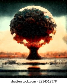 Mushroom from a nuclear bomb explosion. Nuclear war in the world. End of the world. Armageddon.