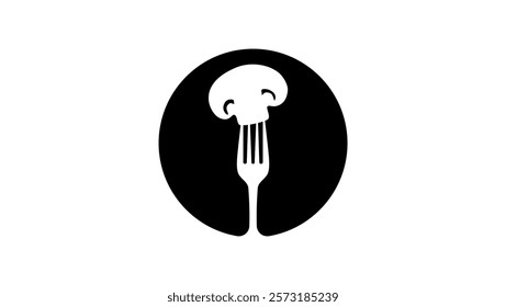 mushroom on fork, black isolated silhouette